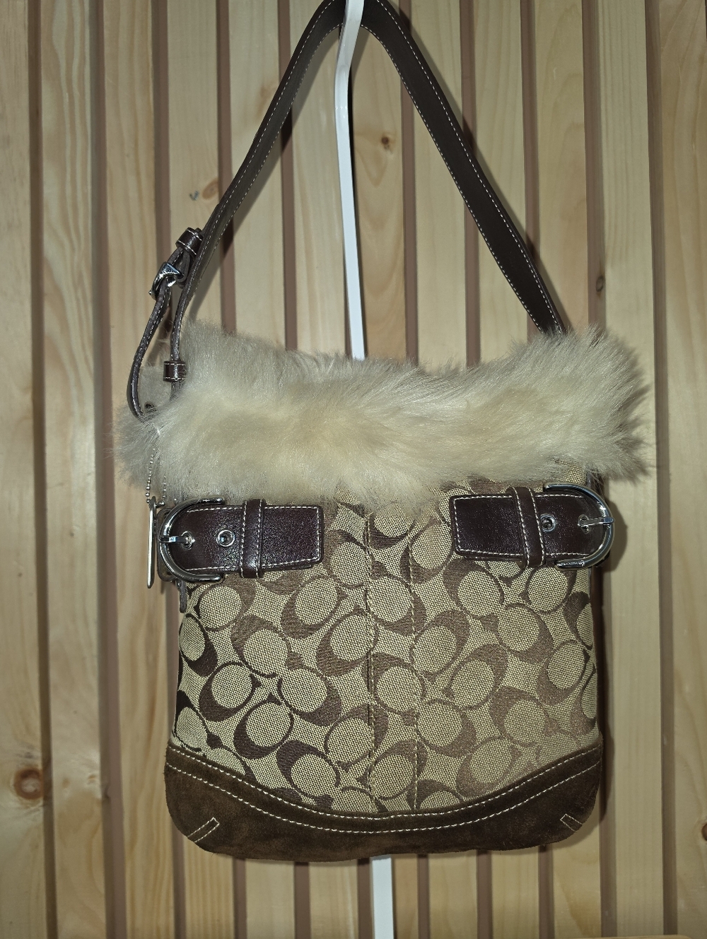 COACH Vintage Monogram Fur Shoulder Bag